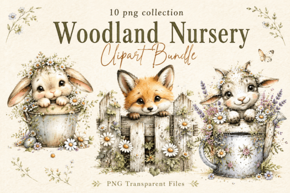 Woodland Nursery Animal Clipart Afbeelding AI transparante PNG's Door KHAMPOL SHOP DESIGN