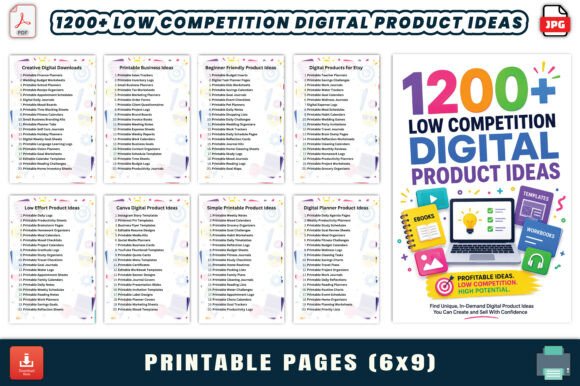 1200 plus Digital Product Ideas resource for Canva and digital planning inspiration