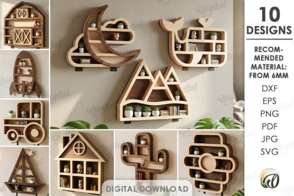 3D Wall Shelves Bundle Laser Cut Corte a Laser Por Digital Idea
