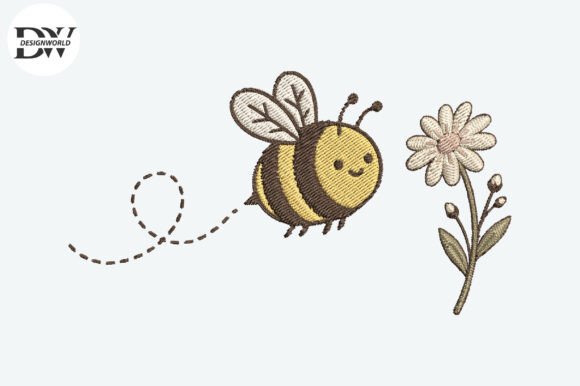 Bee and Flower Embroidery Design Bugs & Insects Embroidery Design By Designworld