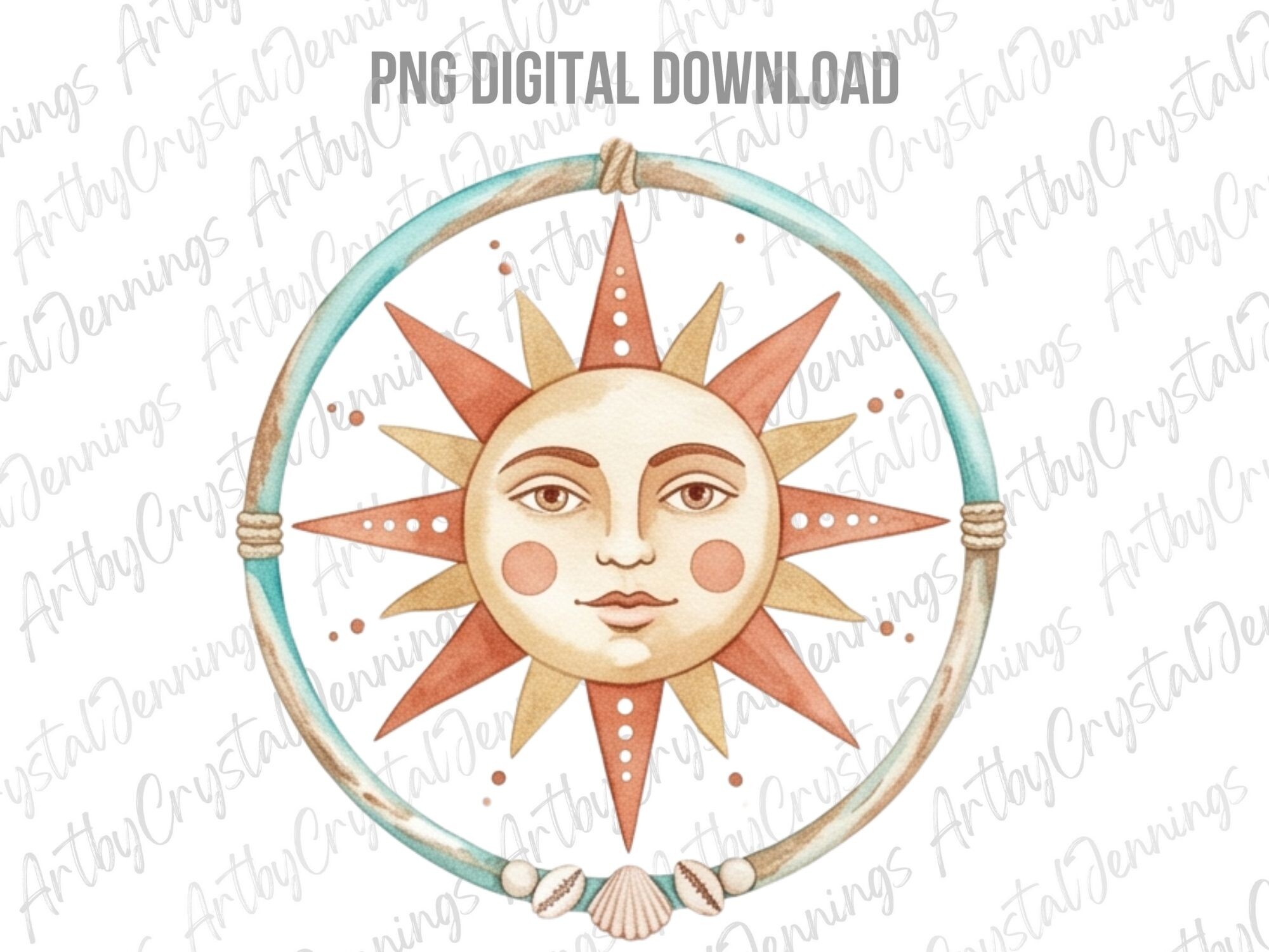 Boho Watercolor Sun PNG