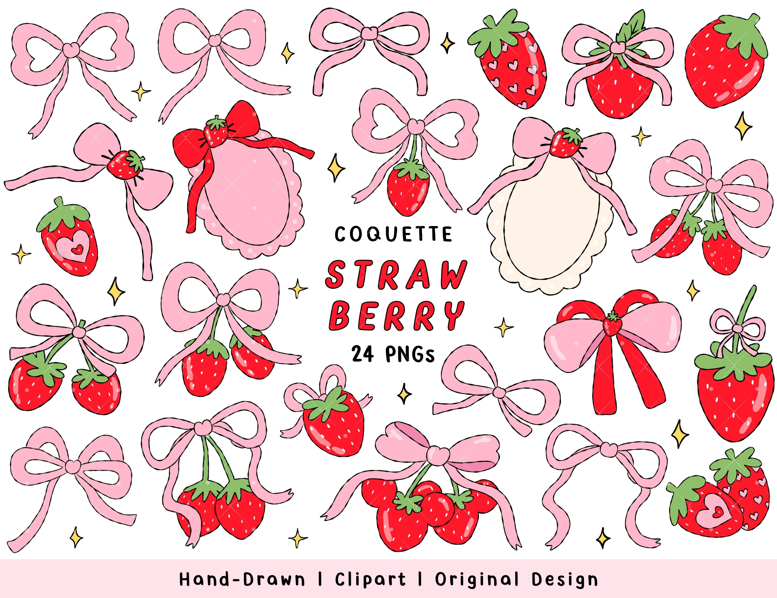 Coquette Strawberry Clipart PNG Bundle