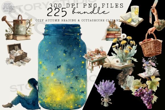 Cozy Autumn Reading Cottagecore Clipart Graphic AI Transparent PNGs By Story Studio