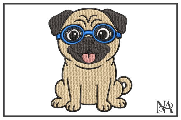 Cute Pug with Glasses Embroidery Design · Creative Fabrica