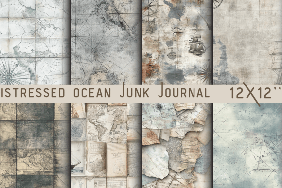 Distressed Ocean Junk Journal Wallpaper