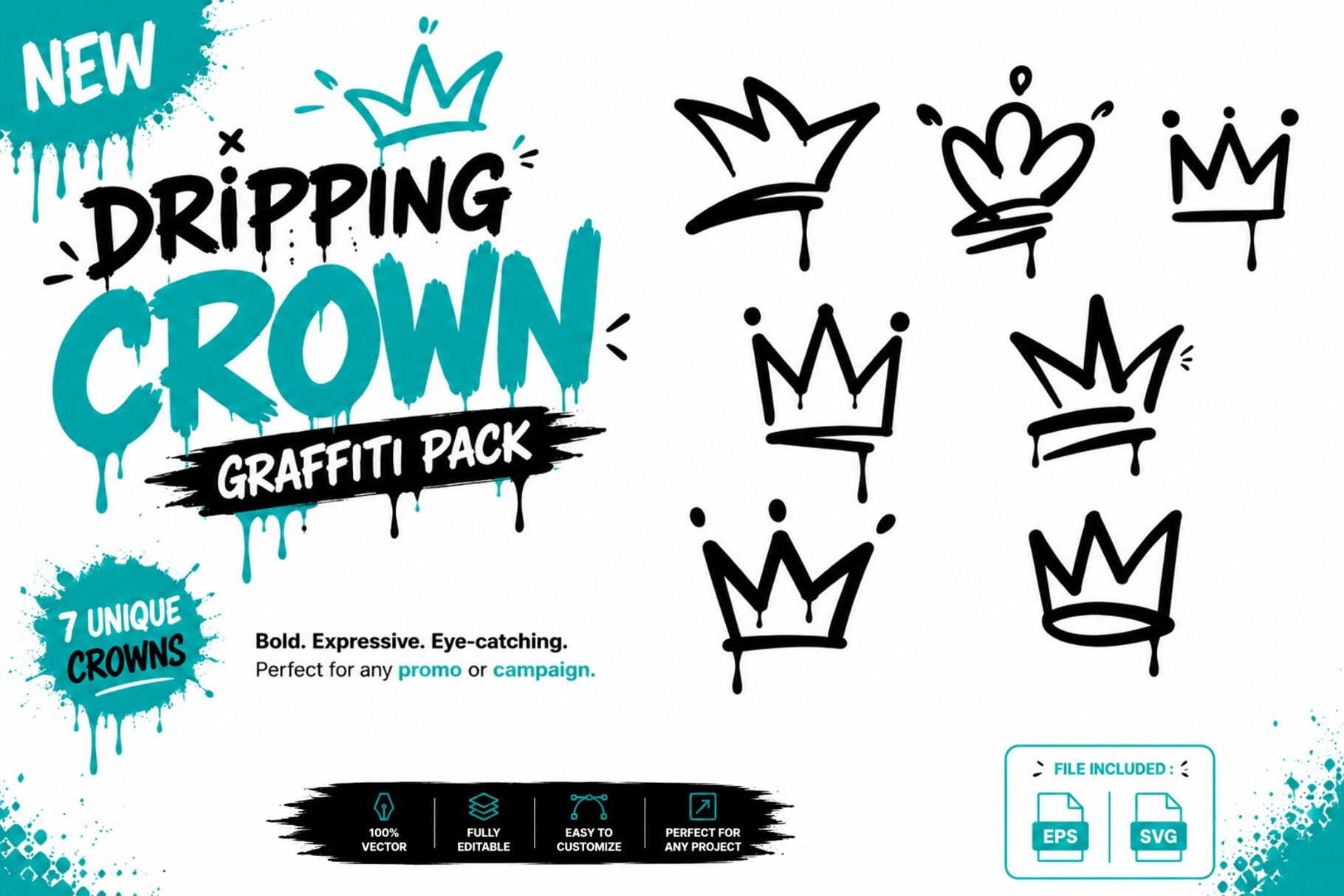 Dripping Crown Graffiti SVG EPS Vector