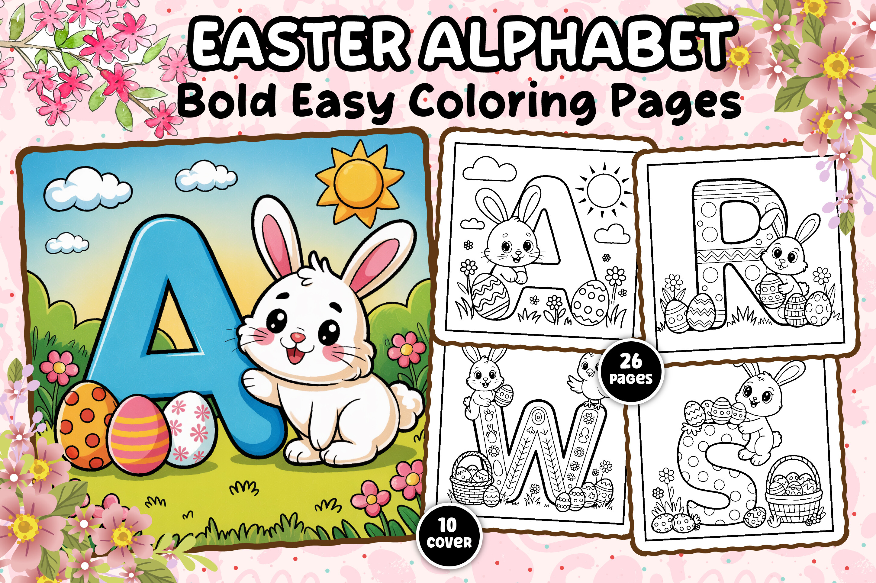 Easter Alphabet Coloring Pages for Kids Graphic by Fantail Goldfish ...