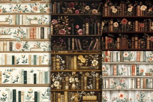 Floral Bookshelf Library Digital Pattern Graphic by Precision Patterns ...