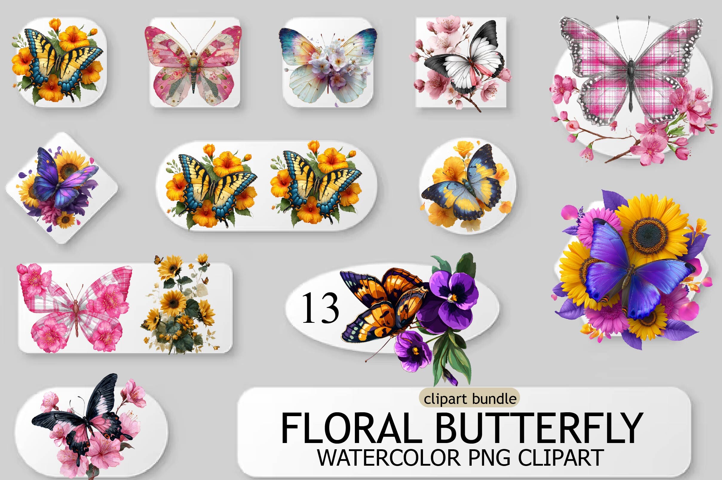 Floral Butterfly Png Bundle Butterflies Graphic by clipart · Creative ...