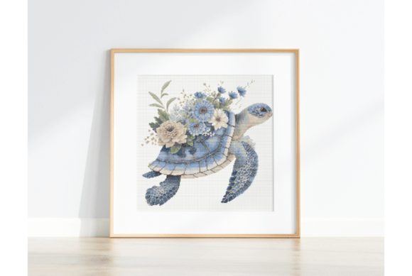 Floral Sea Turtle Cross Stitch