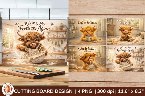 Funny Baking Highland Cow Cutting Board Graphic AI Graphics By KsenyaArt