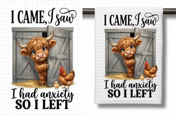 Highland Cow Hand Towel Apron Kitchen Illustration Graphiques AI Par LibbyWishes