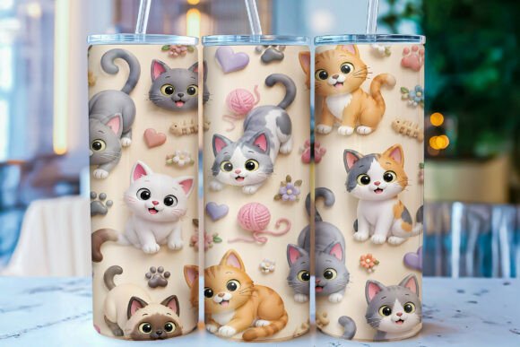 Inflated Kawaii Cat 20 Oz Tumbler Wrap