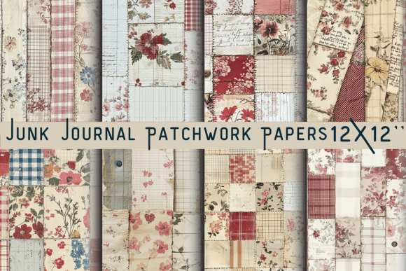 Junk Journal Patchwork Papers Gráfico Planos de Fundo Por DigiArt