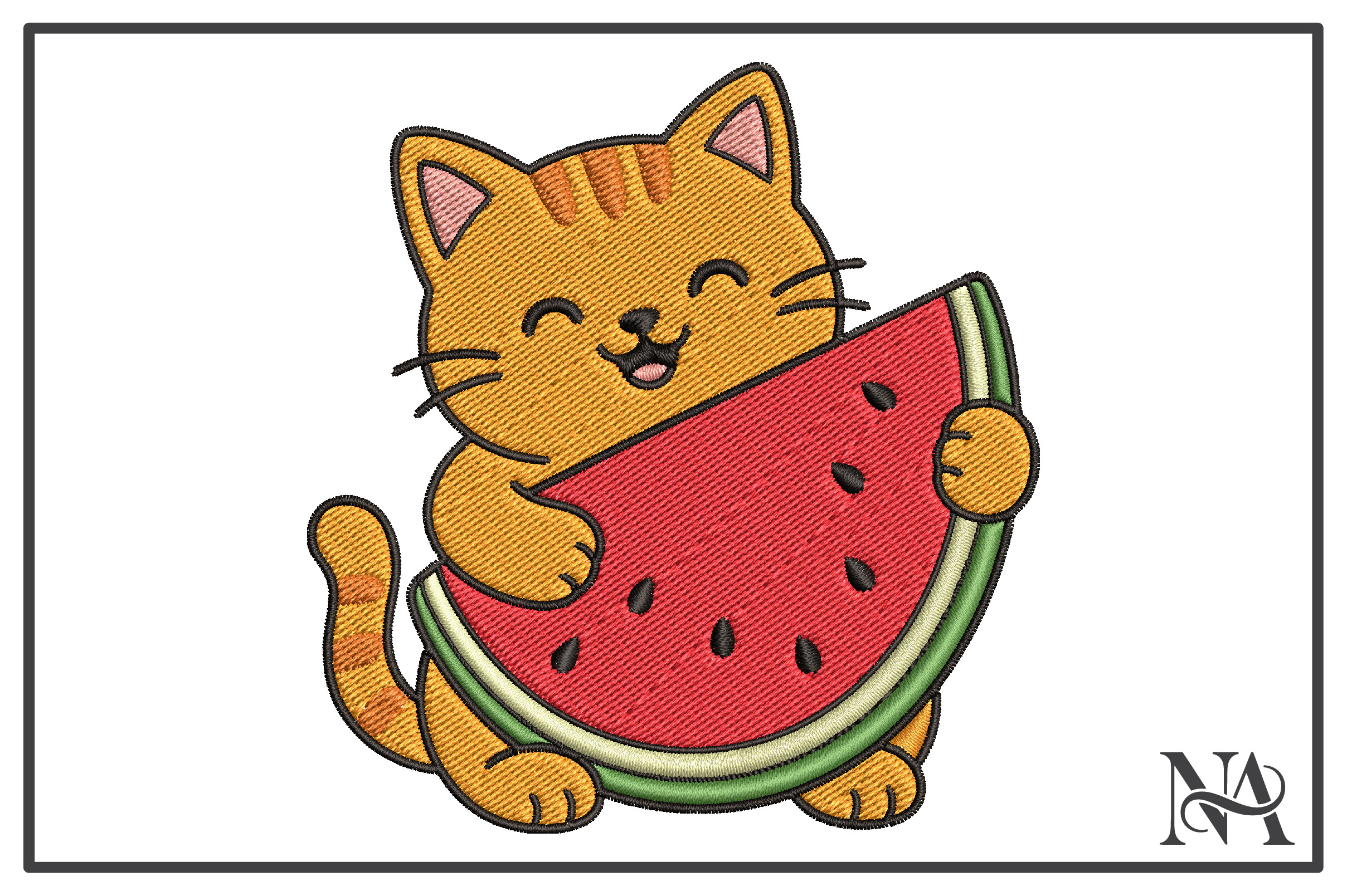 Kawaii Cat Watermelon Embroidery Design