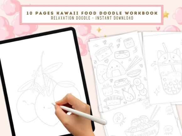 Kawaii Food Trace and Colour Worksheet
