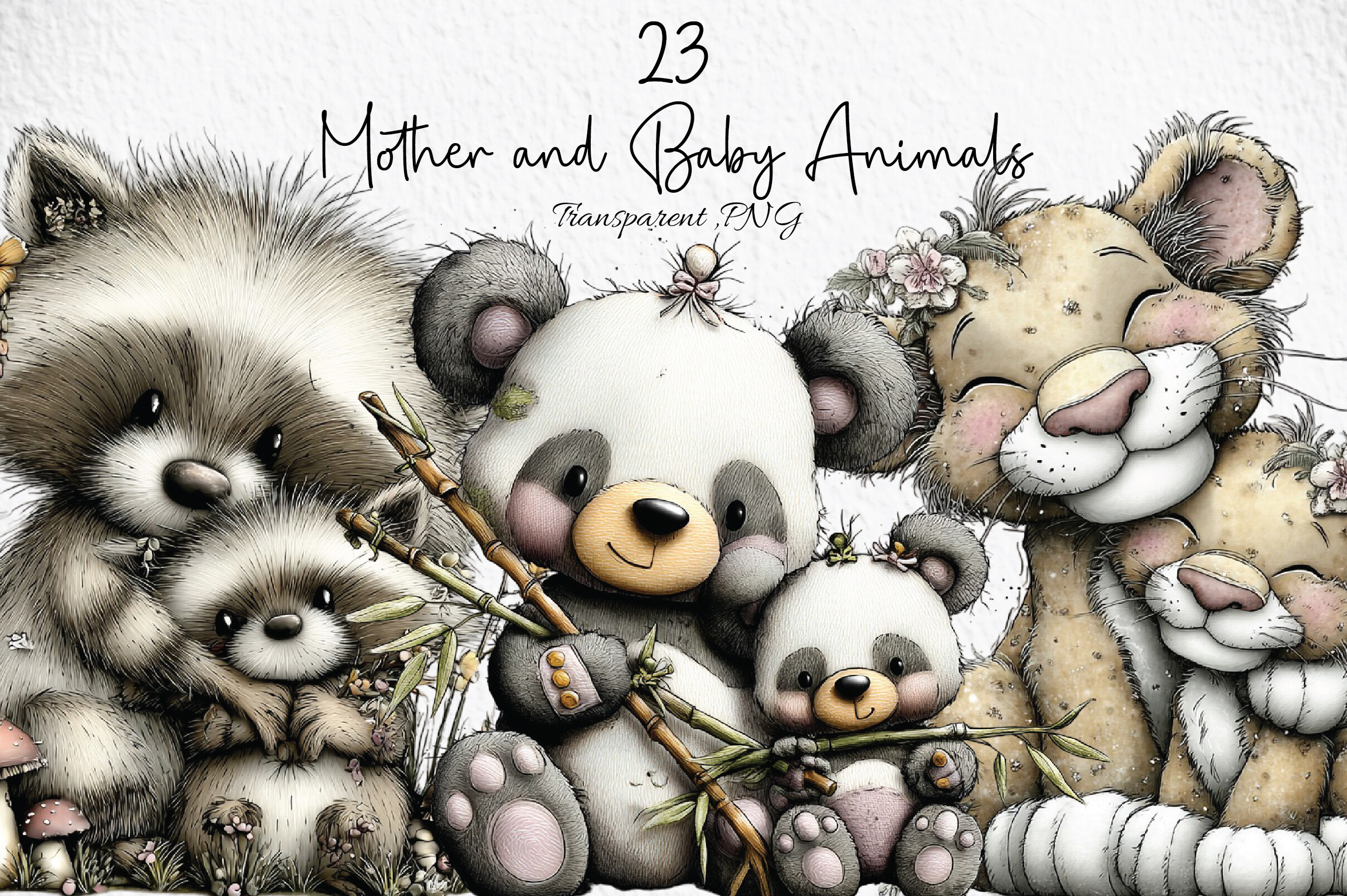 Mother and Baby Animals Clipart PNG Graphic by Craft Art · Creative Fabrica