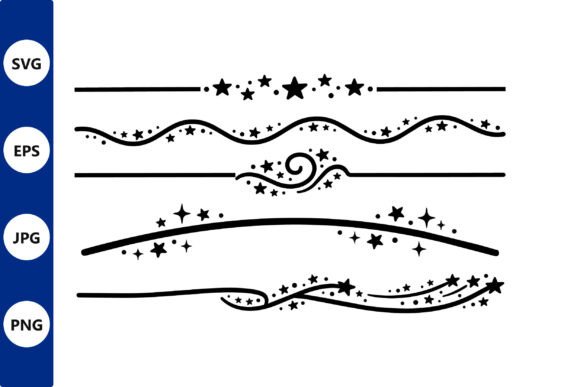 Ornamental Swirl Dividers with Stars Set Gráfico Ilustrações para Impressão Por Cute Things