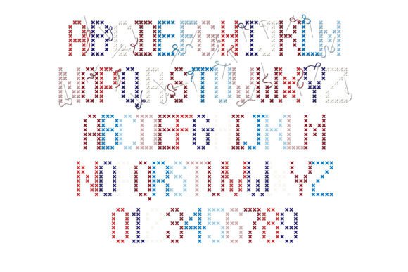 Patriotic Cross Stitch Font PNG with transparent background - Preview 1