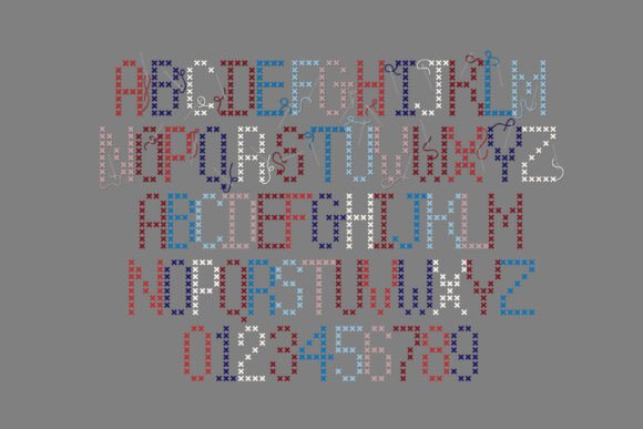 Patriotic Cross Stitch Font PNG with transparent background - Preview 2