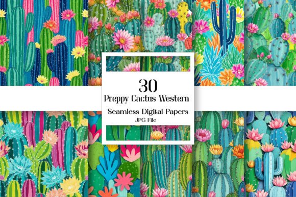 Preppy Cactus Western Digital Paper Graphic Patterns By Vintage