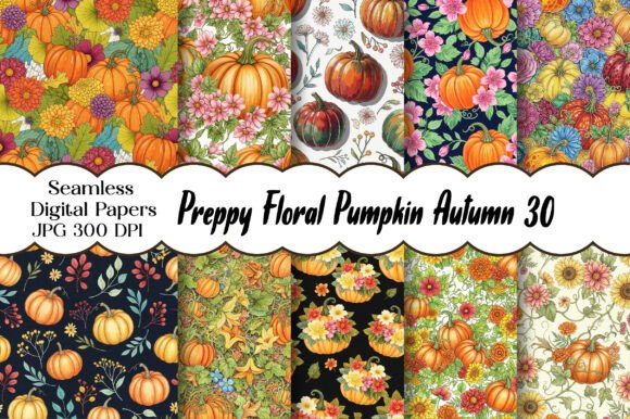 Preppy Floral Pumpkin Autumn Pattern Graphic Patterns By Designstock