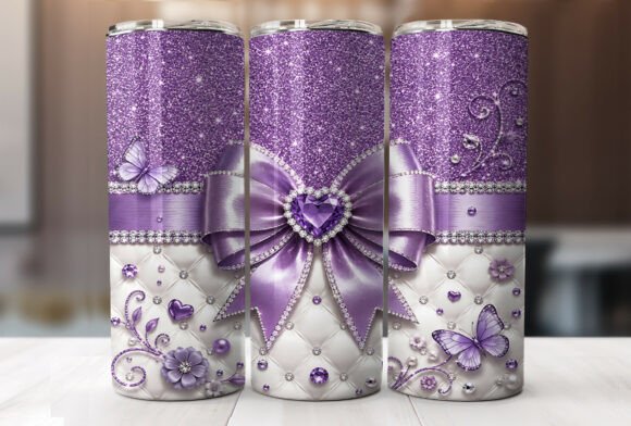 Purple Glitter Bow 20oz Tumbler Wrap PNG