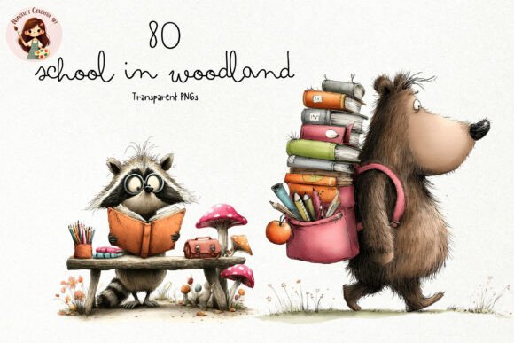 Quirky Woodland School PNG Clipart Gráfico Ilustraciones Imprimibles Por Nicolle's Colorful Art