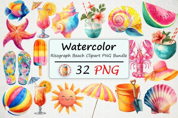 Risograph Beach Clipart PNG Bundle Graphic by Sohelrana99 · Creative ...