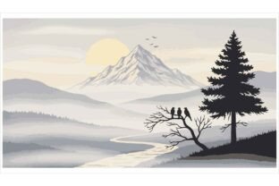 Serene Mountain Landscape with Birds Graphic by Design BLOOM · Creative ...