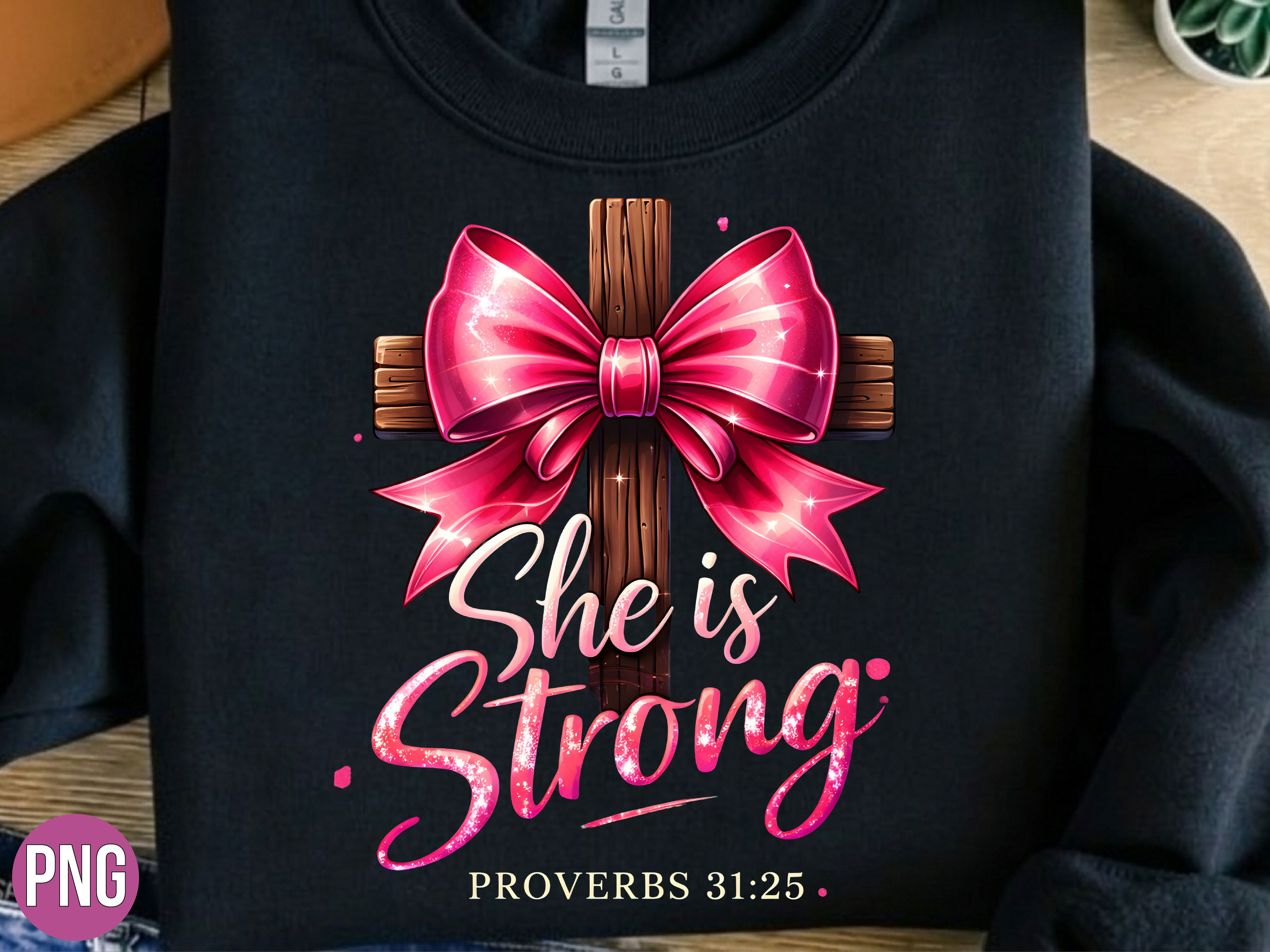 She Strong Proverbs Pink Bow Cross PNG Graphic by Frogi Prints ...