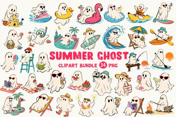 Summer Ghost Halloween Clipart Bundle Grafik Druckbare Illustrationen Von DSIGNS