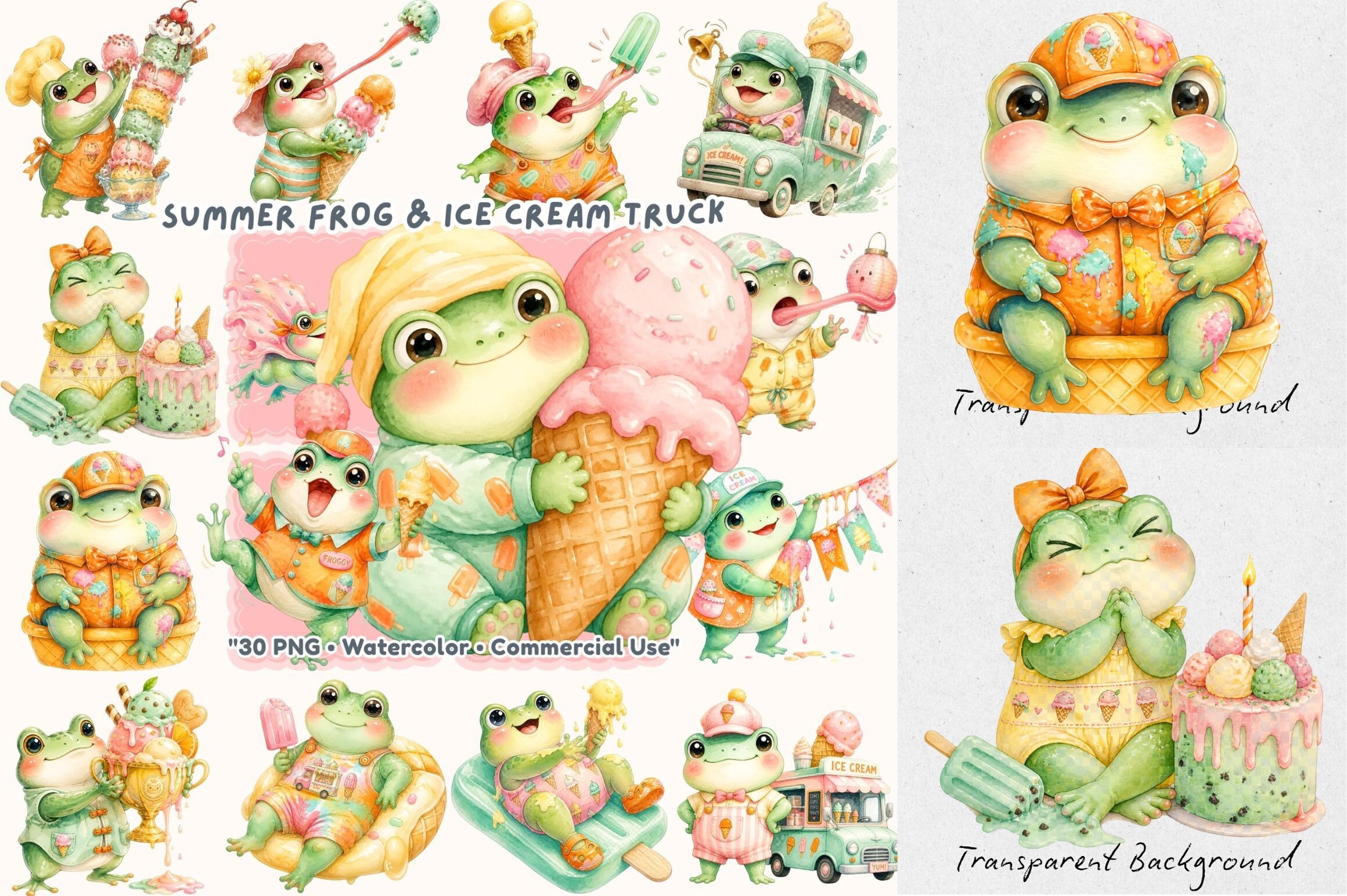 Summer Ice Cream Frog Watercolor Graphic by JidapaDesign · Creative Fabrica
