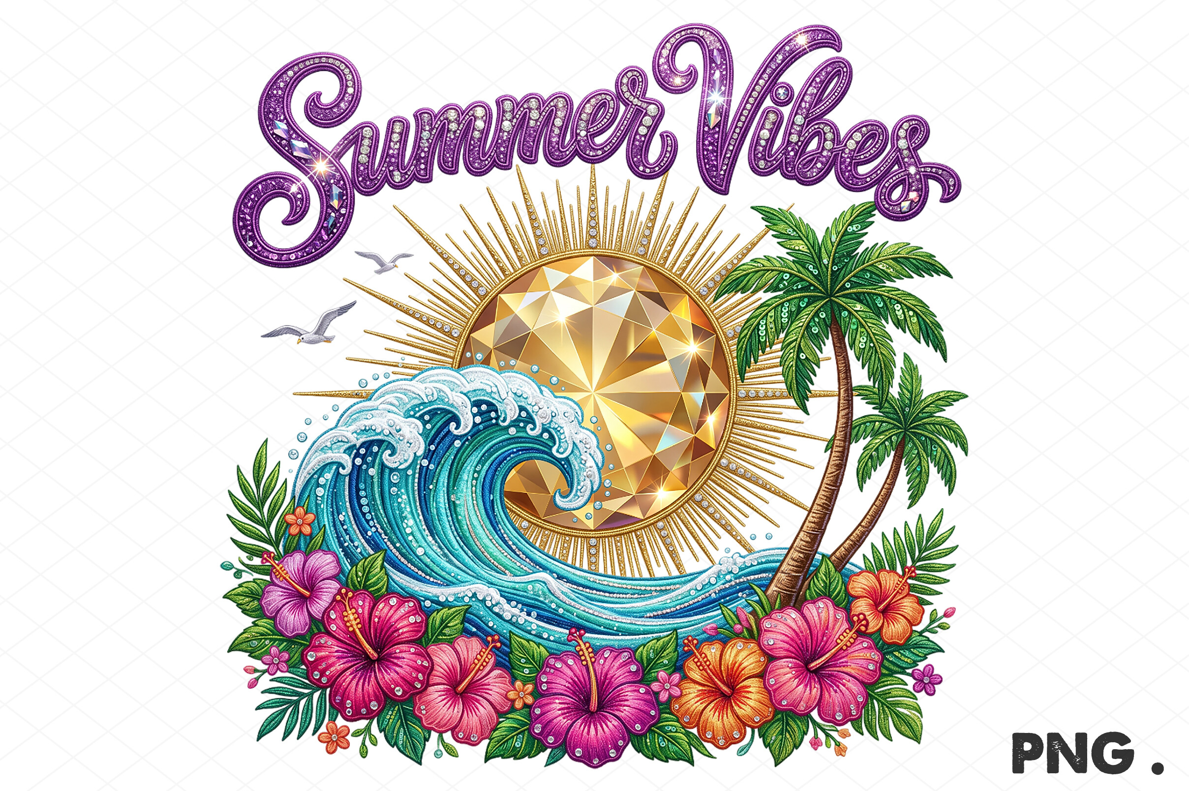 Summer Vibes Tropical Beach Glitter PNG Graphic by cherrydesign ...