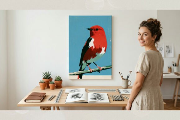 Vibrant Scarlet Robin Impasto Art Print