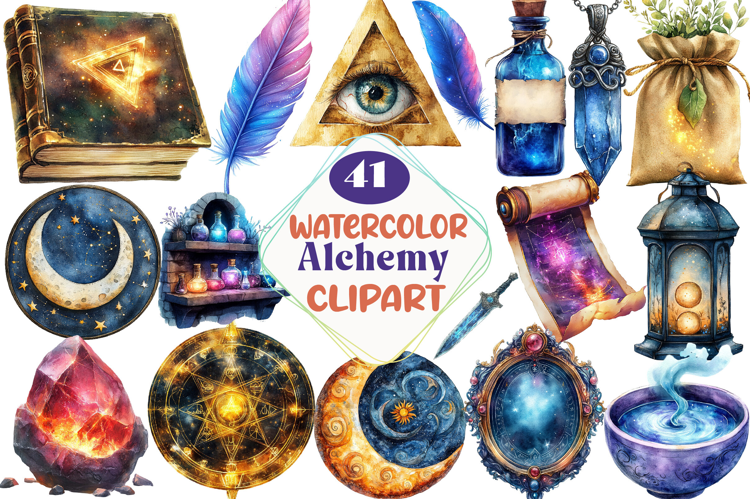 Watercolor Alchemy Clipart Bundle Graphic by Strawberry Art · Creative ...