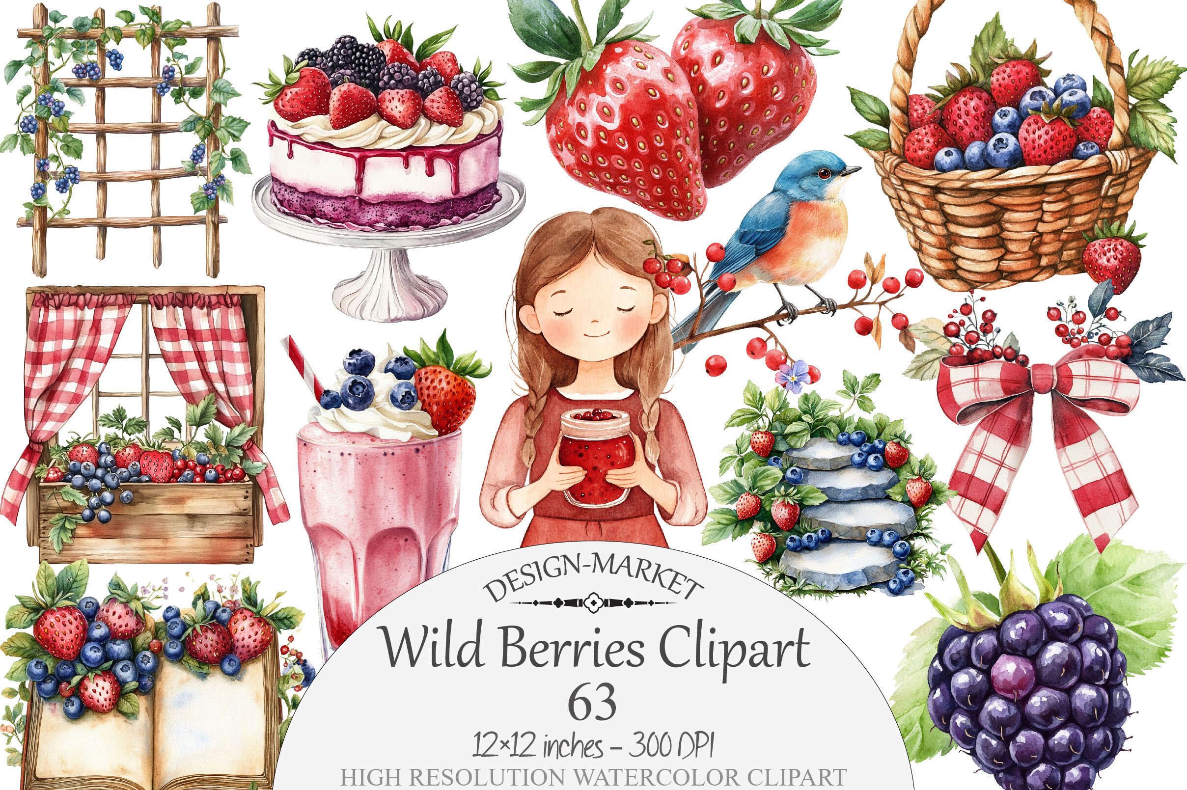 Watercolor Wild Berries Clipart Graphic by Design Market · Creative Fabrica