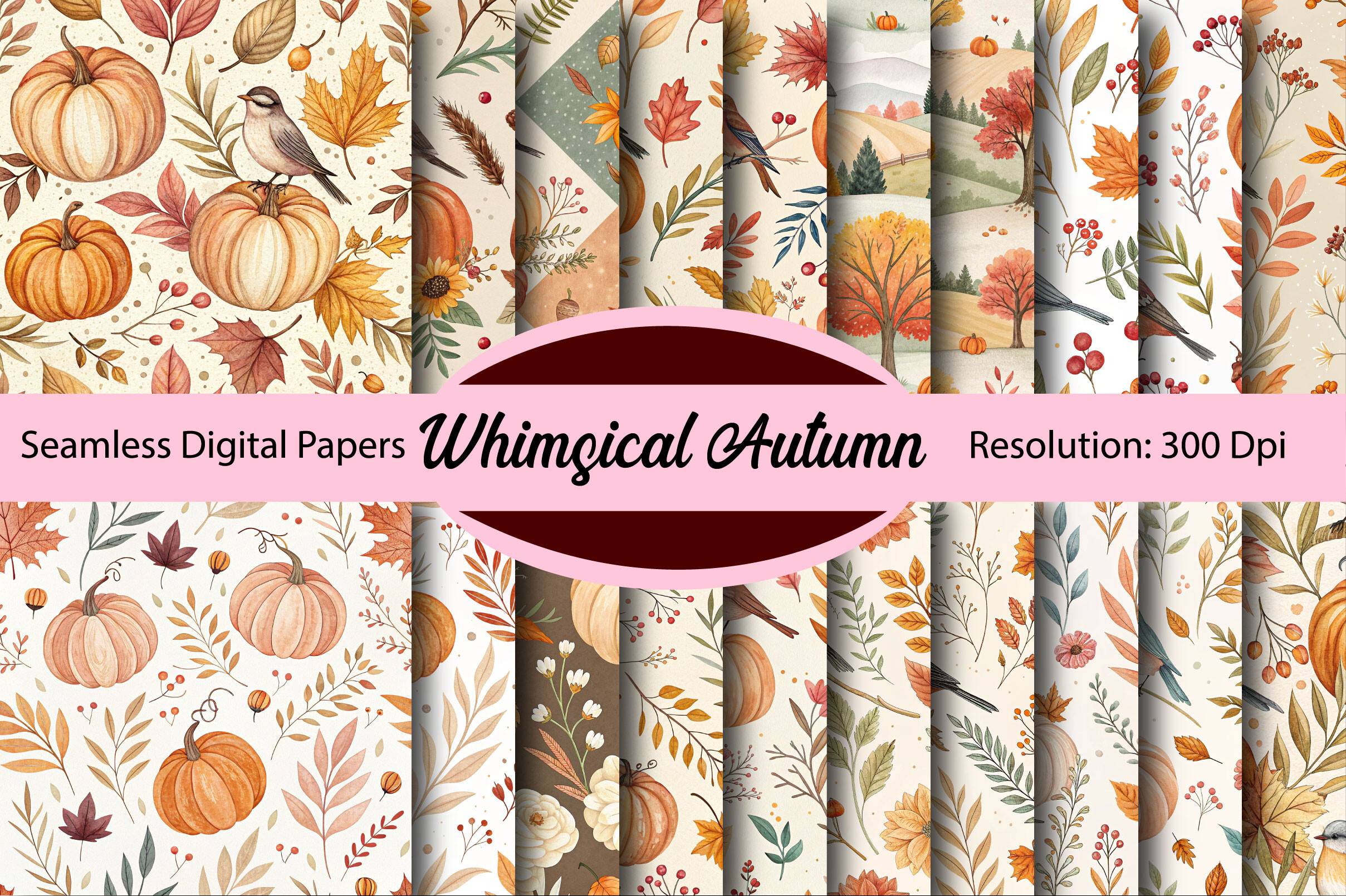 Whimsical Autumn Seamless Digital Paper Graphic by Colourful · Creative ...