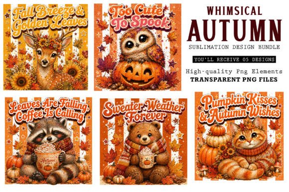 Whimsical Fall Autumn Sublimation Bundle Grafik KI Illustrationen Von Dreamshop