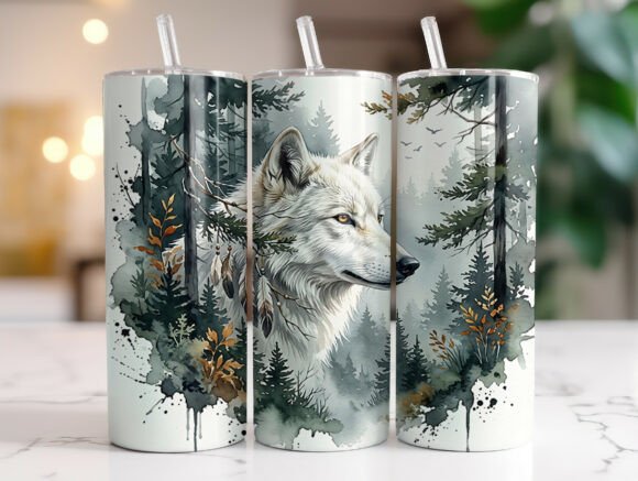 White Wolf Forest 20oz Tumbler Wrap PNG
