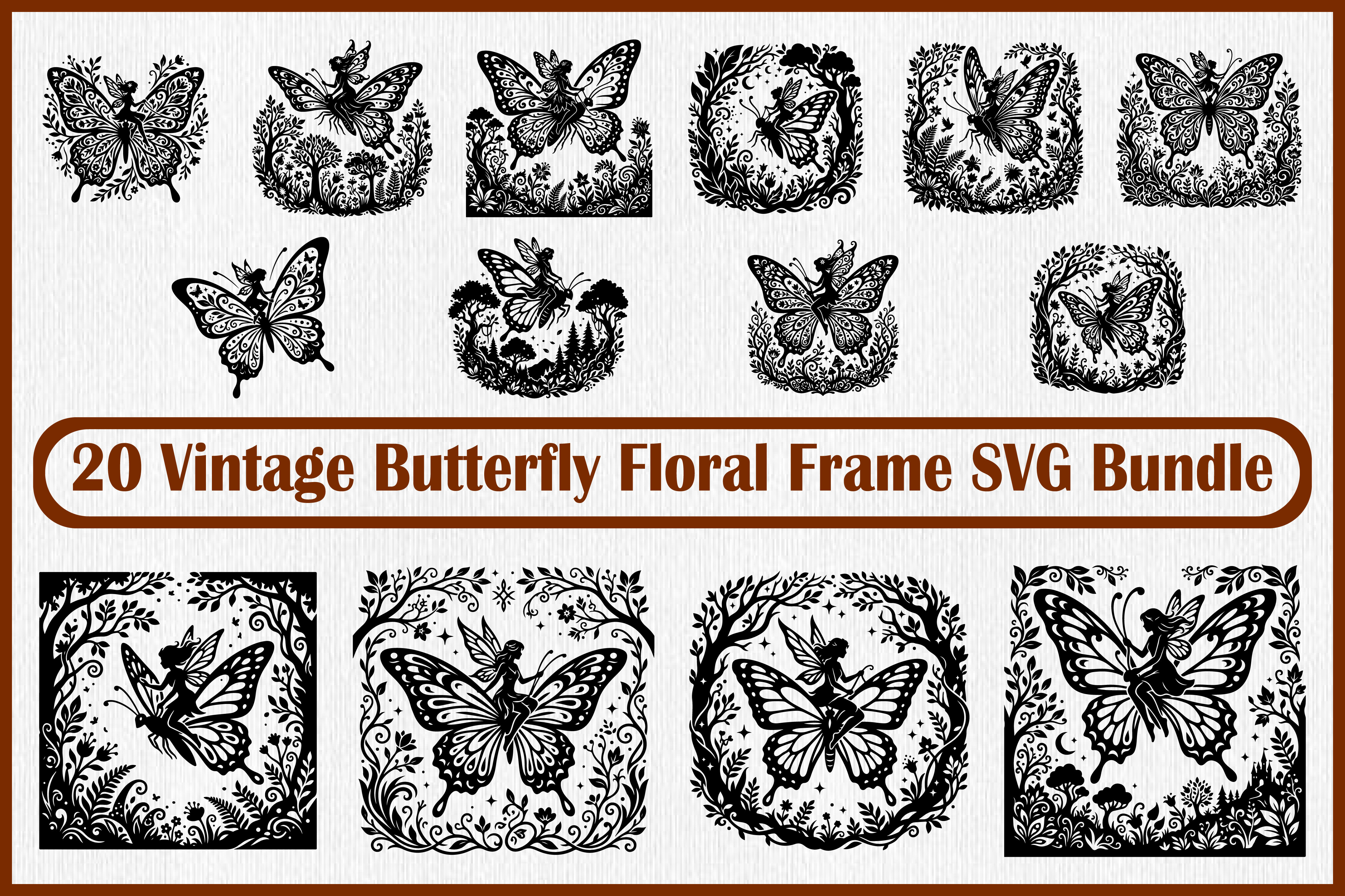 20 Vintage Butterfly Floral Frame Graphic by GFX_Asmany · Creative Fabrica