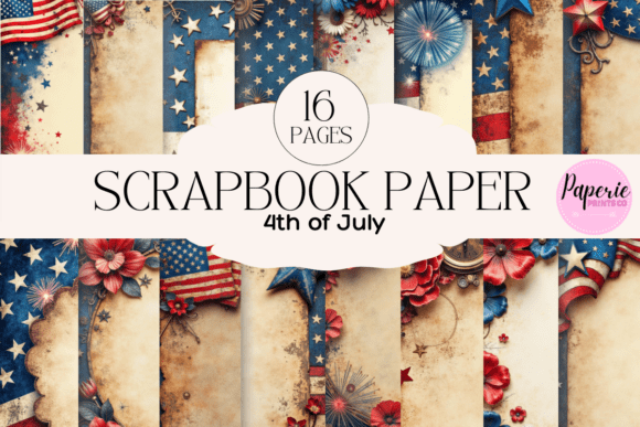 4th of July Scrapbook Paper Graphic Print Templates By PaperiePrintsCo