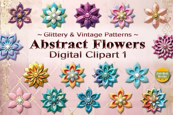 Abstract Flowers Digital Clipart 1