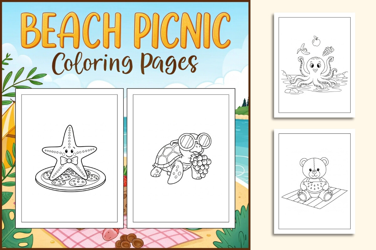 Beach Picnic Coloring Pages for Kids