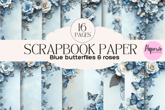 Butterflies and Roses Scrapbook Paper Graphic Print Templates By PaperiePrintsCo