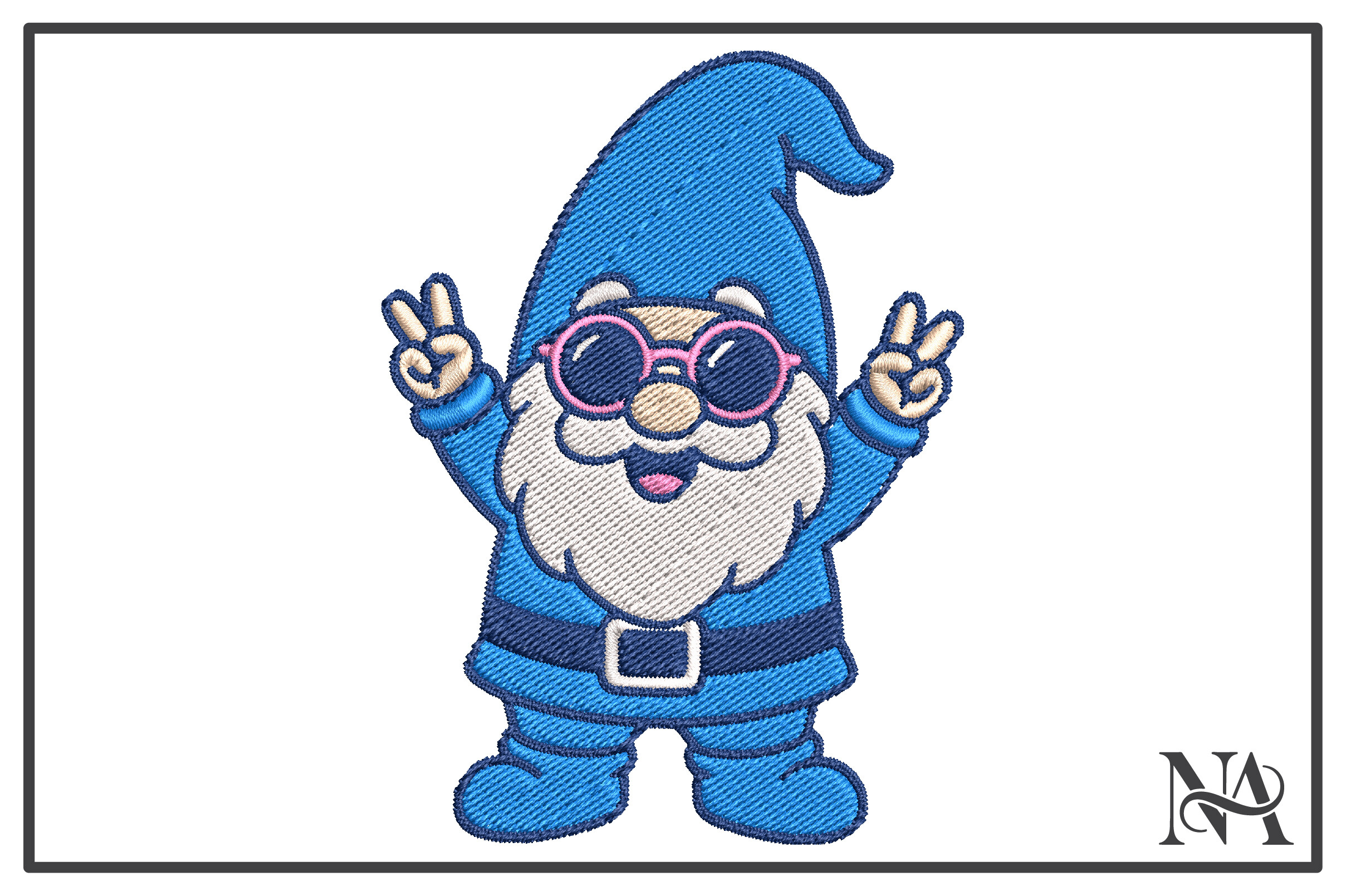 Cool Blue Gnome Peace Embroidery Design