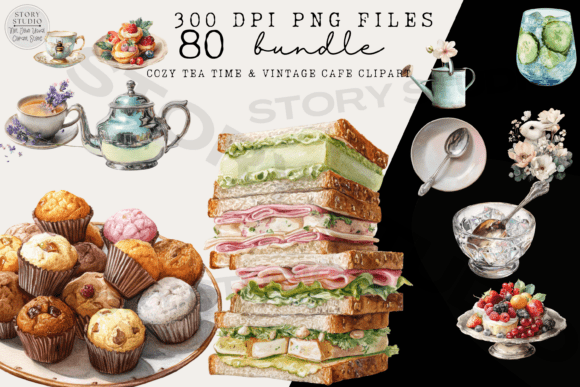 Cozy Tea Time & Vintage Cafe Clipart Illustration PNG transparents AI Par Story Studio