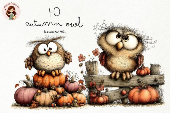 Cute Autumn Owl PNG Clipart Illustration Illustrations Imprimables Par Nicolle's Colorful Art