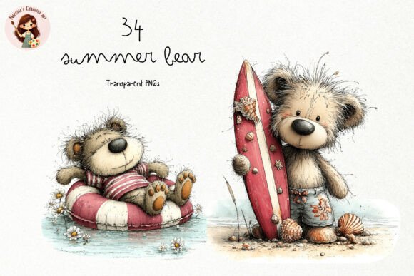 Cute Summer Bear PNG Clipart Graphic Illustrations By Nicolle's Colorful Art