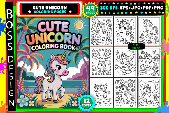 Preview of Cute Unicorn Coloring Pages for Kids coloring pages for kids